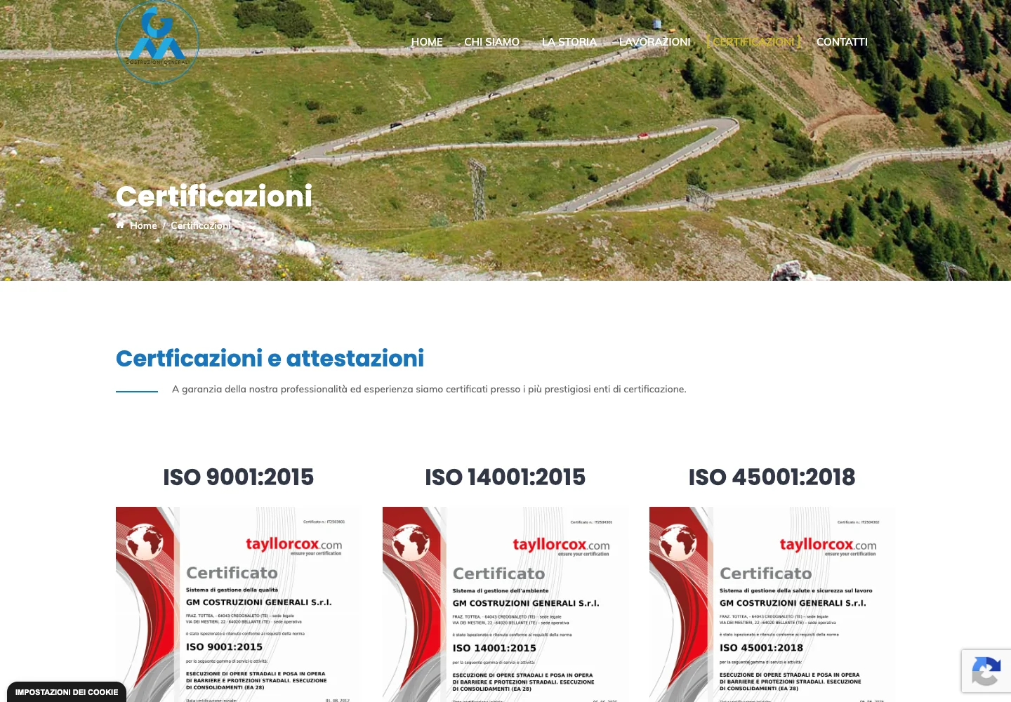 GM Costruzioni Generali · Web — Certificazioni